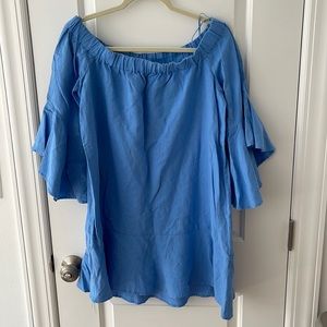 Zara off the shoulder blue linen dress